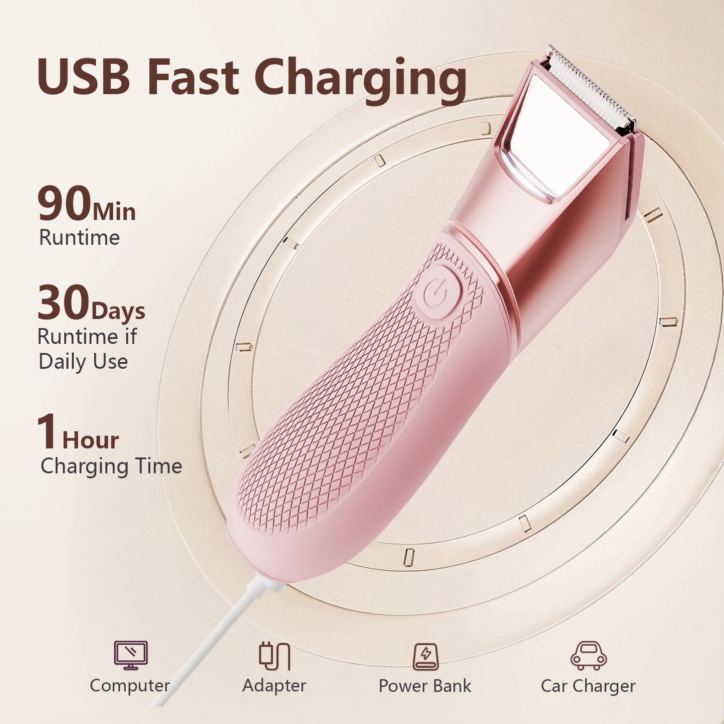 Bikini Trimmer for Women, Electric Razors, Cordless Shaver with Ceramic Blade, IPX7 Waterproof Lady Facial Razor, Portable Rechargeable Body Pubic Hair Trimmer, Idea for Face, Underarm & Legs