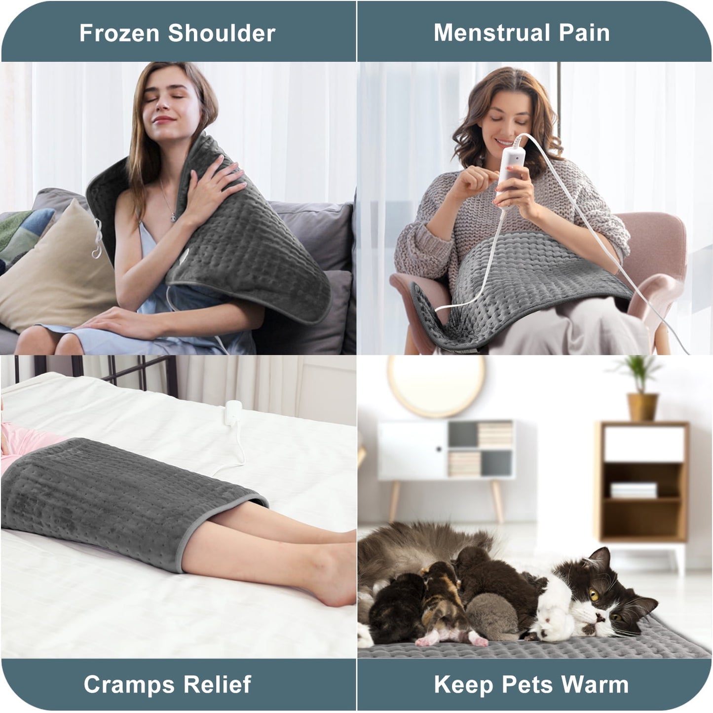 TCVOR Extra Large Heating Pad for Deep Heat and Comfort, 17" x 33" Super Soft Flannel Electric Heating Pad with 6 Heat Settings, 6 Timer Auto Shut Off, Machine Washable