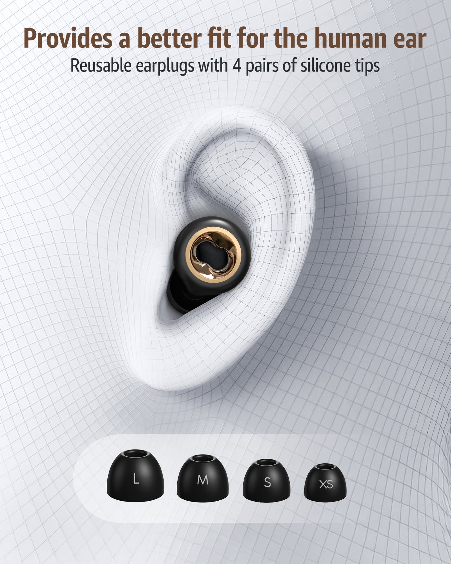 KOPEXY Ear Plugs for Sleeping Noise Cancelling, 45dB Quiet Earbud with 8 Eartips, Soft Reusable Noise-Reducing Earplugs, Silicone Hearing Protection Earplugs for Sleep, Deep Focus, Concert & Travel