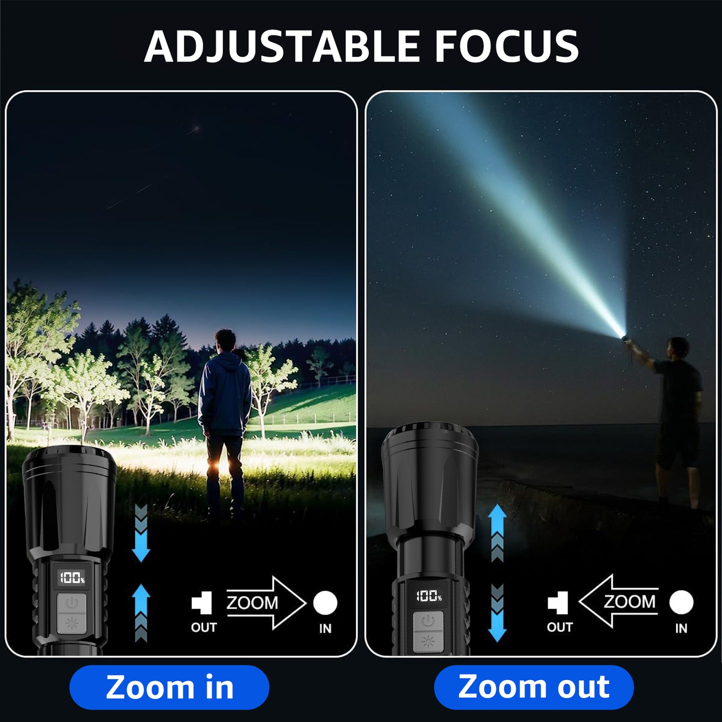 Skdwakiz Rechargeable High Lumen LED Flashlights with COB Sidelight and Hook, 6 Modes Zoomable Super Bright Flashlight for Home, Emergency, Camping