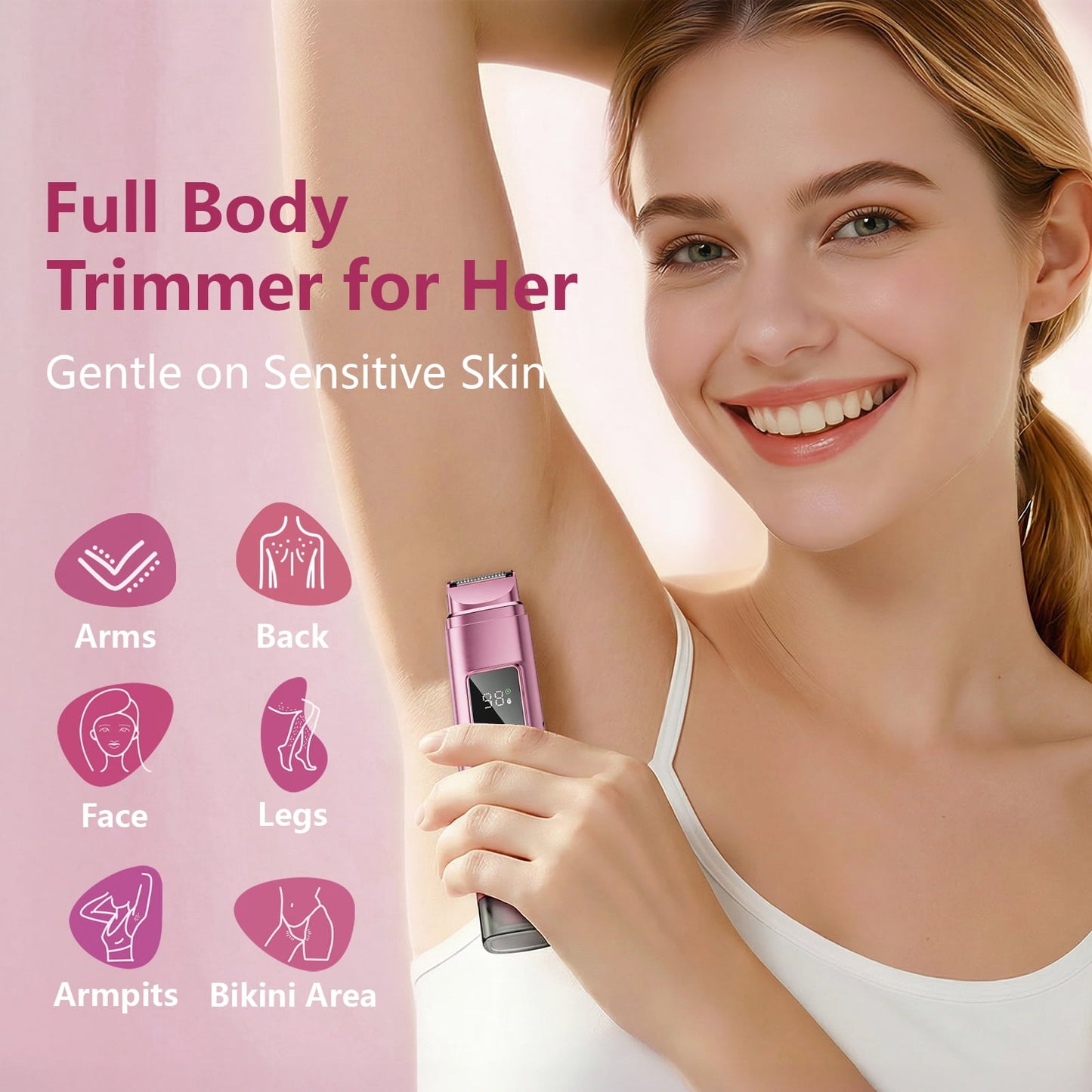 Nogora 2 in 1 Women Electric Shaver, Dual Head Bikini Trimmer for Women, IPX7 Waterproof Wet & Dry Body Pubic Hair Trimmer, Cordless Lady Electric Razor for Face, Underarm & Legs, Pink