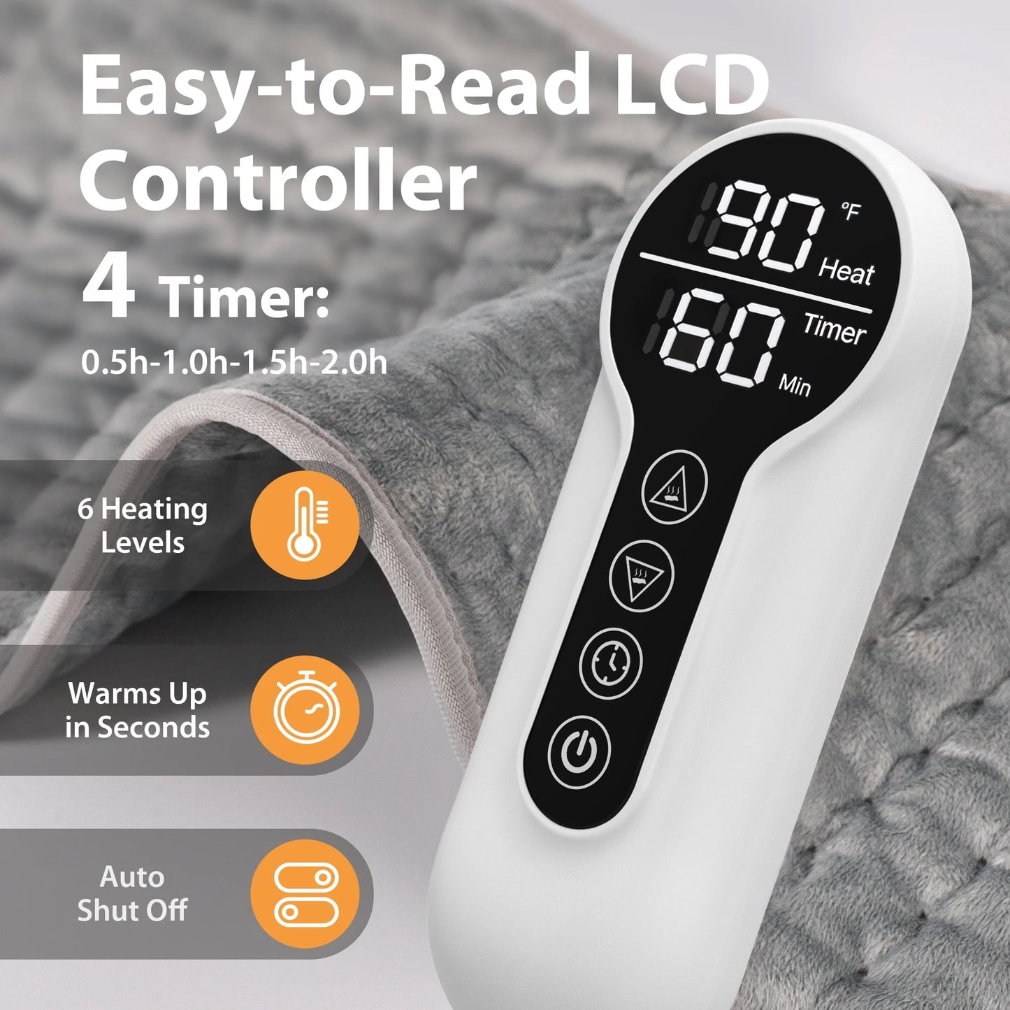 TCVOR Heating Pad for Deep Heat and Comfort, 12" x 24" Ultra Soft Flannel Electric Heating Pad with 6 Heat Settings, 4 Timer Auto Shut Off, Moist and Dry Heat Option, Machine Washable