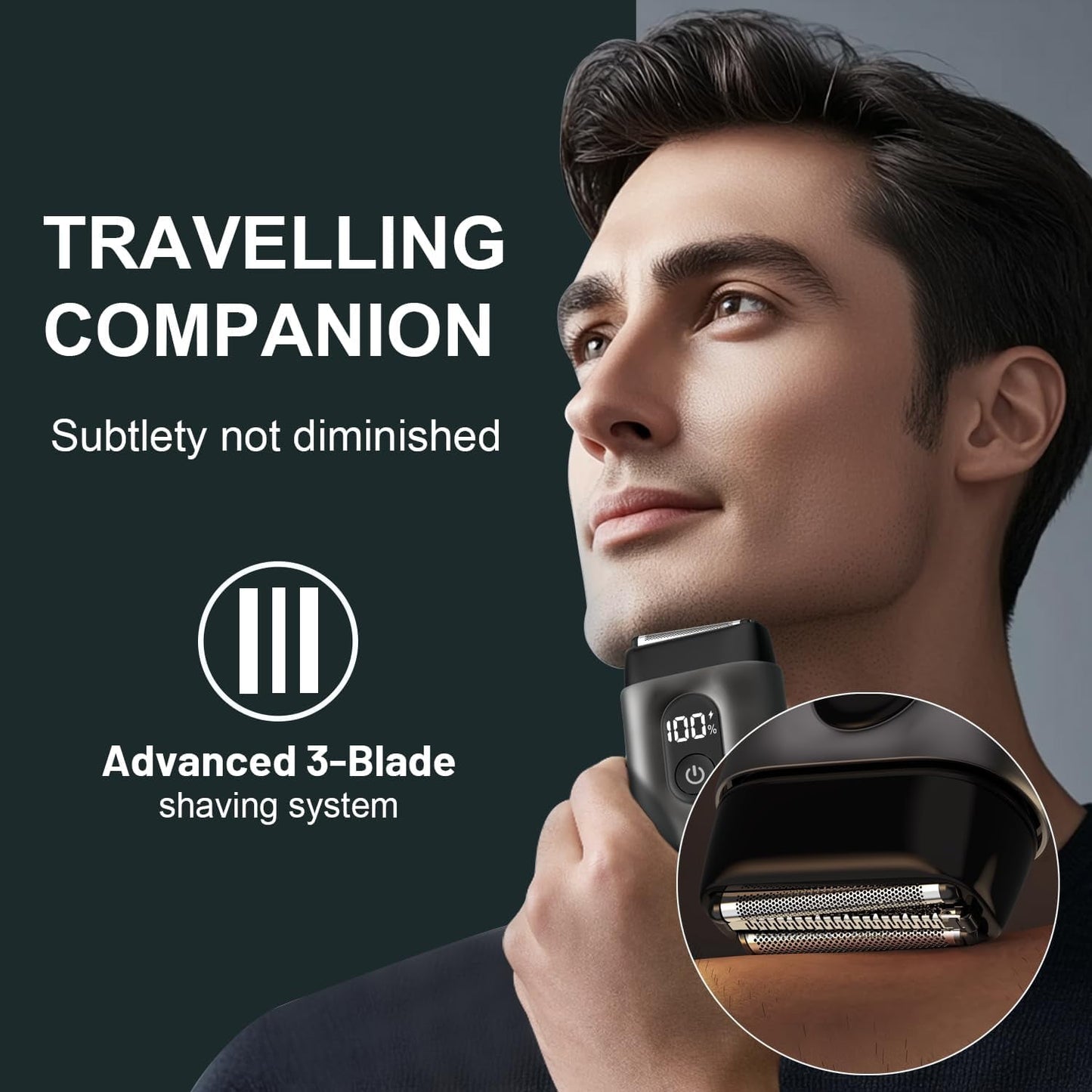 Nogroa Electric Foil Shaver for Men, Cordless Mini Electric Razors with 3 Floating Blades&LED Display, IPX7 Waterproof Wet/Dry Face Shaver, Protable Compact Beard Trimmers for Travel, Type-C Charging