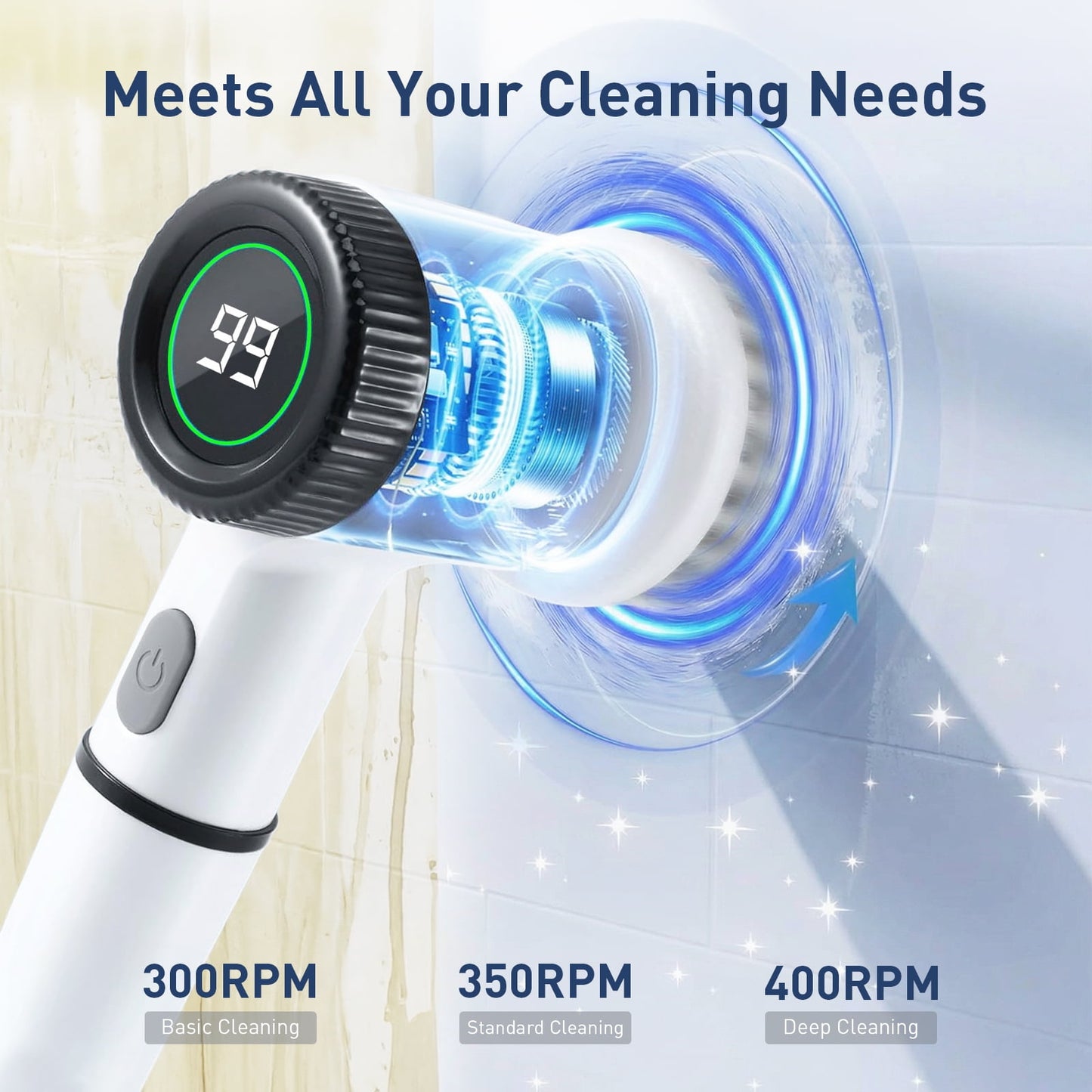 Skdwakiz Electric Spin Scrubber, Cordless Shower Scrubber with 5 Replaceable Heads, 3 Speeds Electric Power Scrubber for Cleaning, Full-Waterproof Cleaning Brush for Bathroom Kitchen Sink