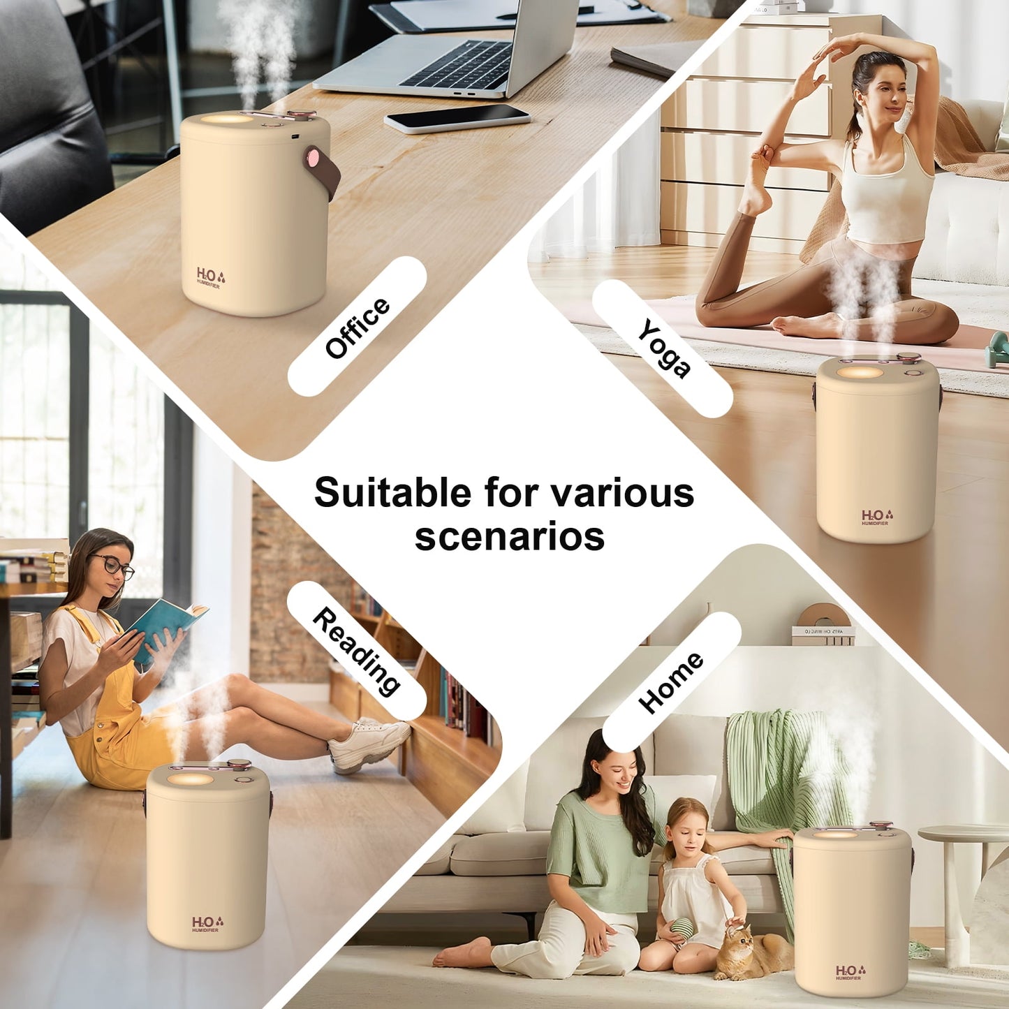 Skdwakiz 2L Humidifier for Room, 3 Gear 2 Spray Portable Cool Mist Humidifiers with Night Light, 28 dB Quiet Top-Fill Ultrasonic Diffuser for Large Room