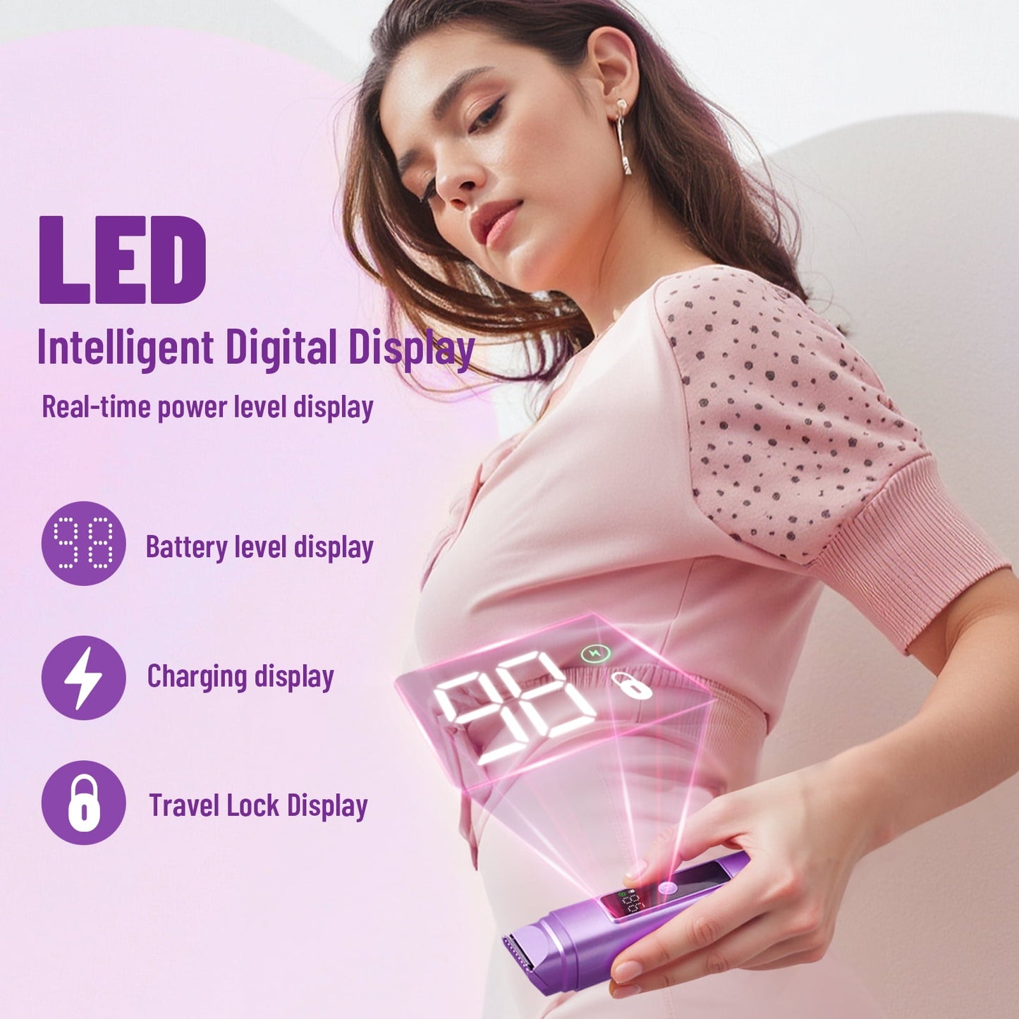 Nogroa Bikini Trimmer for Women, 2-in-1 Womens Electric Razor with Dual Heads, IPX7 Waterproof Wet & Dry Body Pubic Hair Trimmer, Portable Cordless Lady Shaver for Face, Lip, Underarm & Legs, Purple
