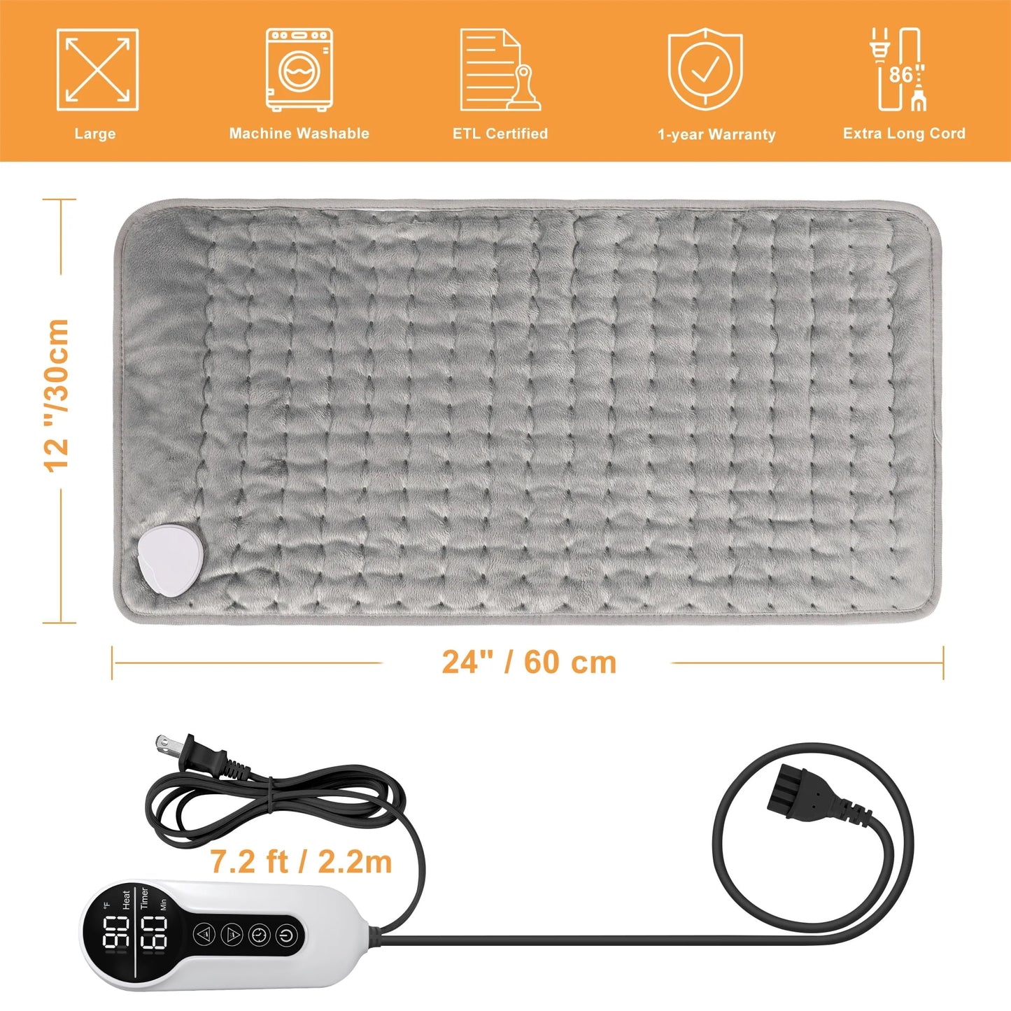 TCVOR Heating Pad for Deep Heat and Comfort, 12" x 24" Ultra Soft Flannel Electric Heating Pad with 6 Heat Settings, 4 Timer Auto Shut Off, Moist and Dry Heat Option, Machine Washable
