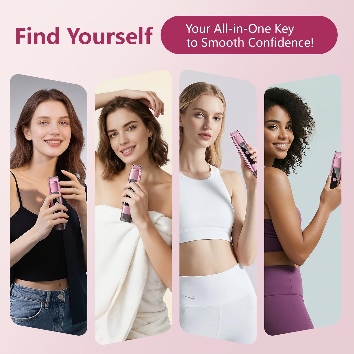 Nogora 2 in 1 Women Electric Shaver, Dual Head Bikini Trimmer for Women, IPX7 Waterproof Wet & Dry Body Pubic Hair Trimmer, Cordless Lady Electric Razor for Face, Underarm & Legs, Pink
