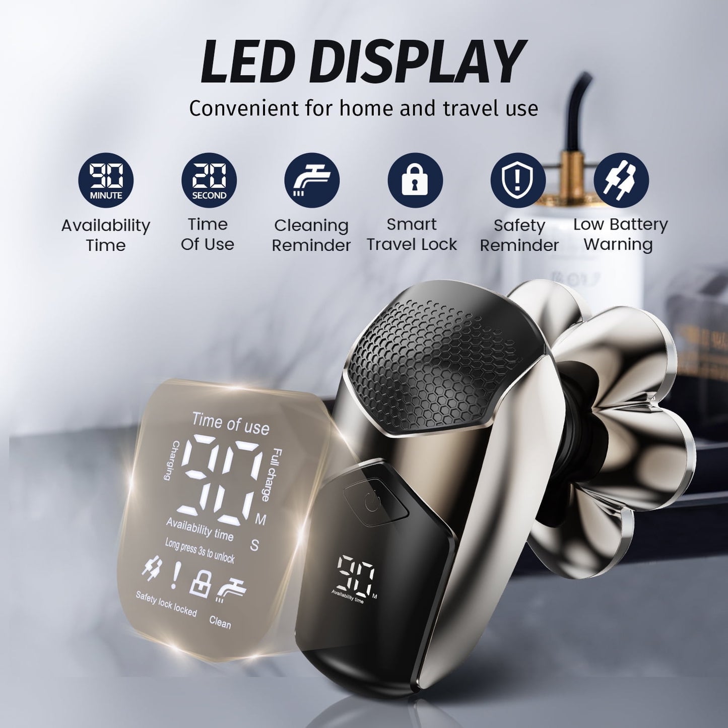 Nogroa Head Shavers for Bald Men, Magnetic Electric Razor, 7D Rotary Shaver 5 in 1 Grooming Kit, IPX7 Waterproof, Wet/Dry, LED Display, Rechargeable, Cordless
