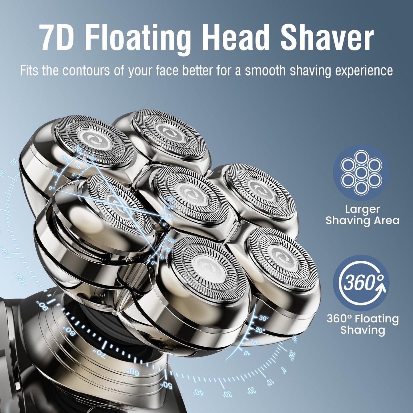 Nogroa Head Shavers for Bald Men, Magnetic Electric Razor, 7D Rotary Shaver, IPX7 Waterproof, Wet/Dry, LED Display, Cordless, Type-C Charge