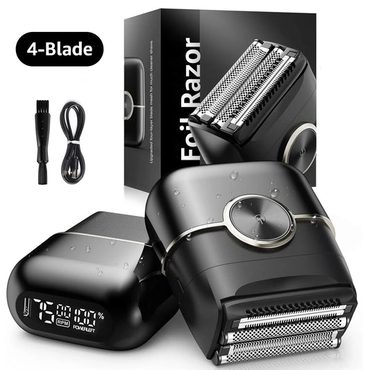 Nogroa Electric Razor for Men, 4 Blades Floating Head Foil Shaver, IPX7 Waterproof Wet/Dry Beard Trimmer, Portable Mini Electric Shaver for Travel with USB Type-C Charging