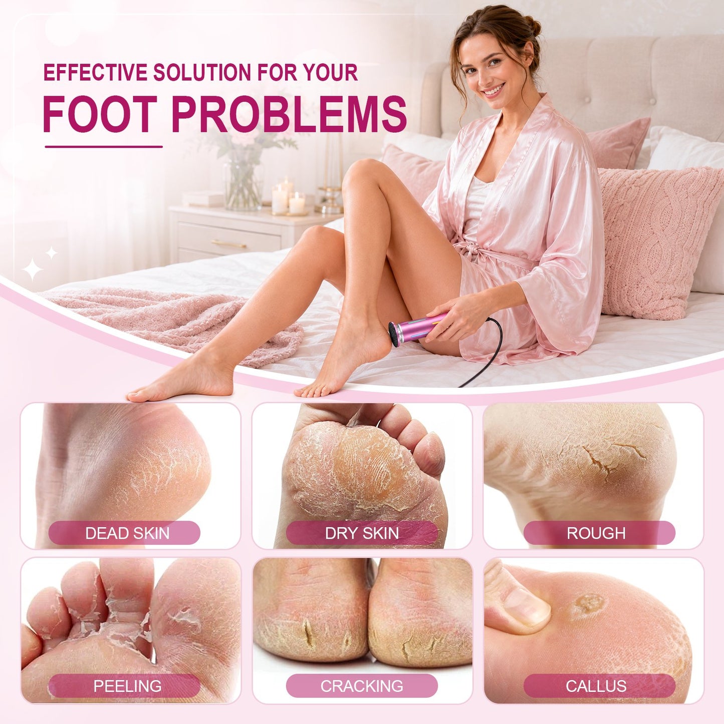 Skdwakiz Electric Foot Callus Remover, Adjustable Speed Metal Foot File with 60 Pcs Sandpaper Discs, Professional Pedicure Tool for Feet Care - Dead, Hard Cracked Dry Skin & Calluses