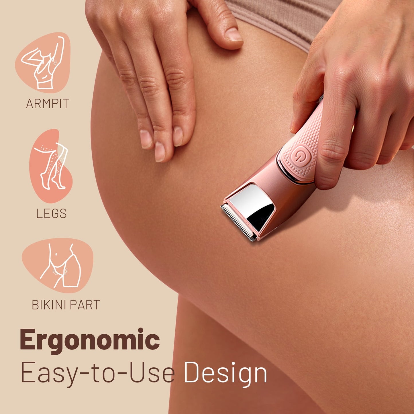 Nogroa Bikini Trimmer for Women, Electric Razors, Cordless Body Shaver with Ceramic Blade, IPX7 Waterproof Lady Facial Razor, Portable Rechargeable Body Hair Trimmer for Face, Underarm&Legs, Pink