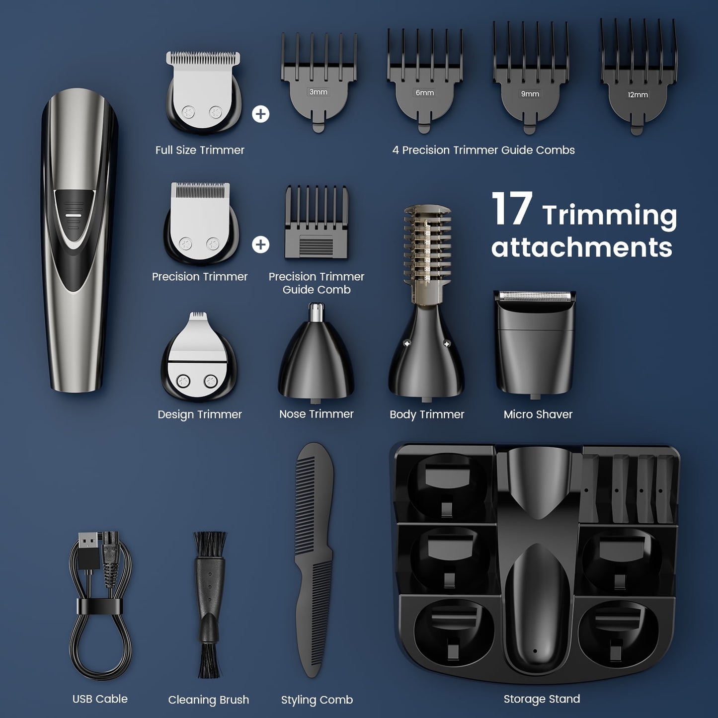 Nogroa Hair Trimmer for Men, Cordless Hair Clippers with Safety Lock, All in One Mens Grooming Kit for Hair, Mustache, Nose and Body, Waterproof Rechargeable Hair Trimmers, Gifts for Husband Father