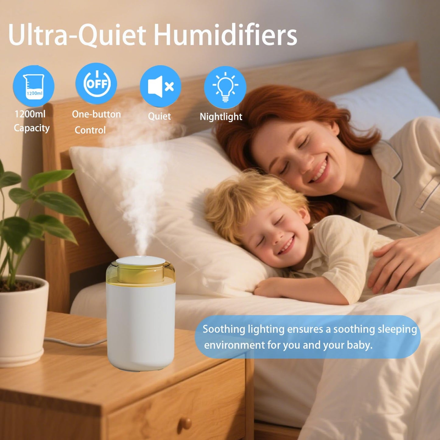 Skdwakiz 1.2L Humidifier for Room, Small Cool Mist Humidifiers with 2 Mist Modes & Colorful Light, Portable Ultrasonic Air Humidifier for Homes, Bedroom