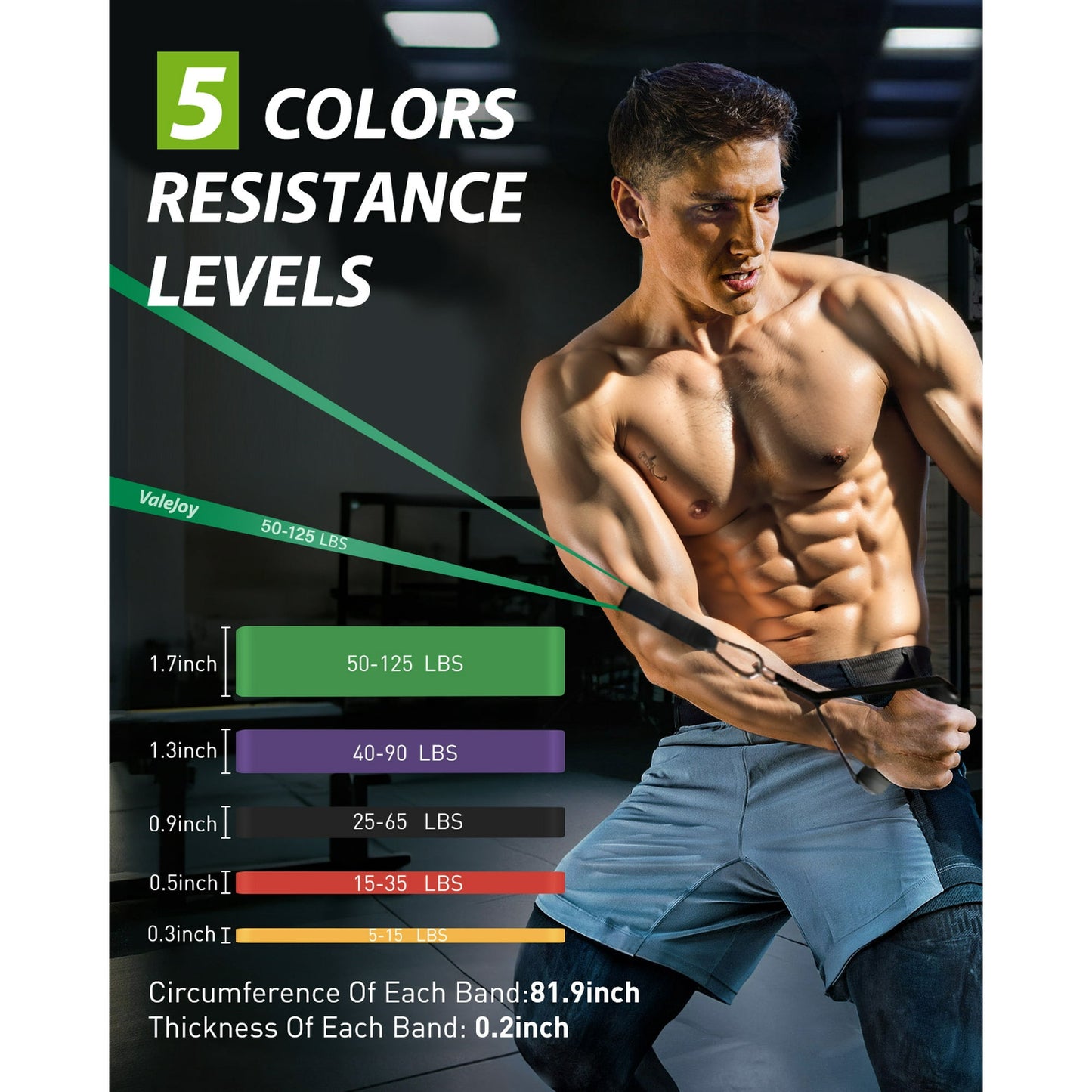 TCVOR Resistance Bands Set (5pcs), Exercise Bands with 5 Resistance Levels-up to 330 lbs, Include Cushioned Handles, Ankle Strap & Carry Bag, Exercise Workout Bands for Training Home Workouts