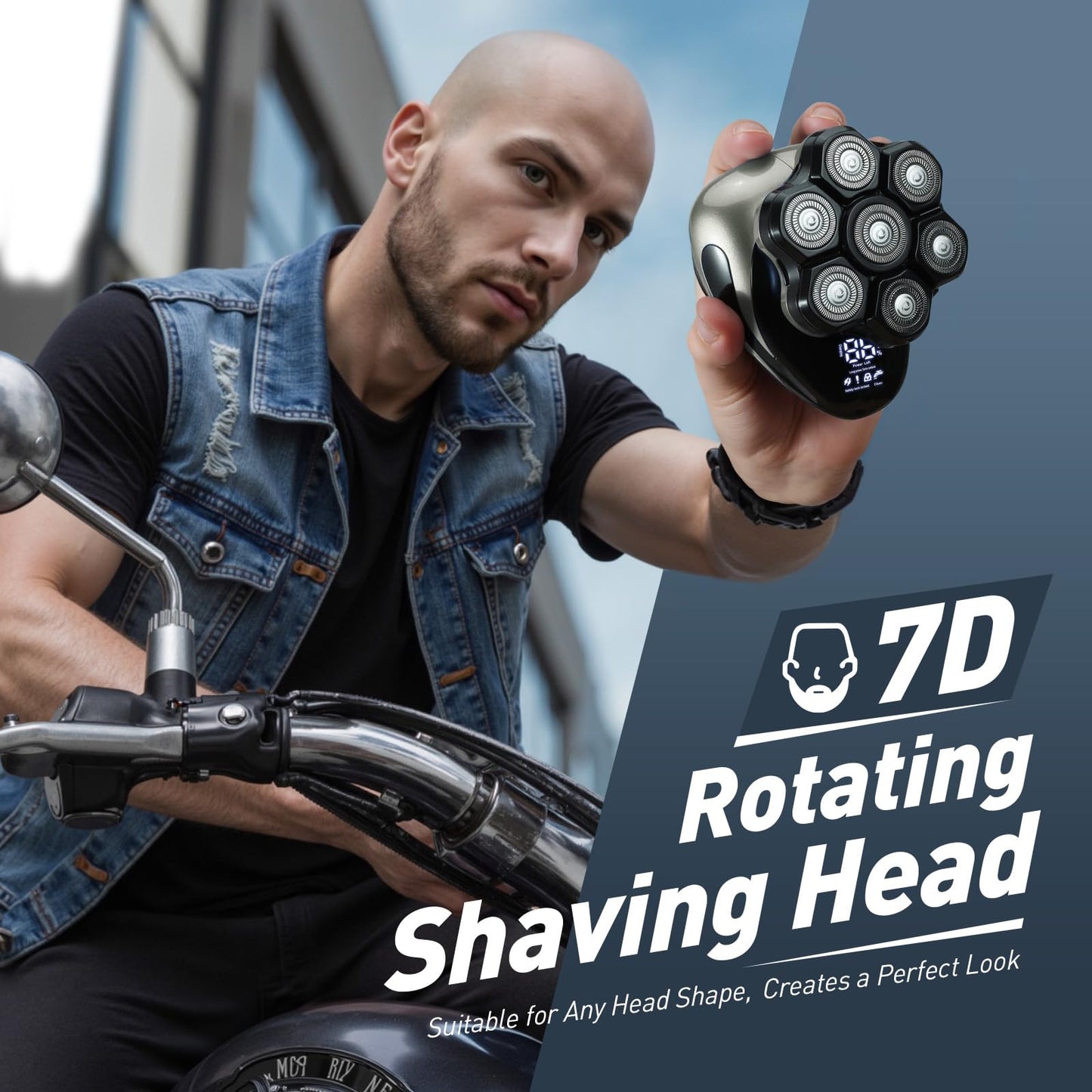 Nogroa Head Shavers for Bald Men, 7D Bald Head Shaver, Magnetic Detachable Electric Razor, IPX6 Waterproof Wet/Dry Hair Beard Trimmer, Grooming Shaving Kit with LED Display&USB-C Charging, Grey
