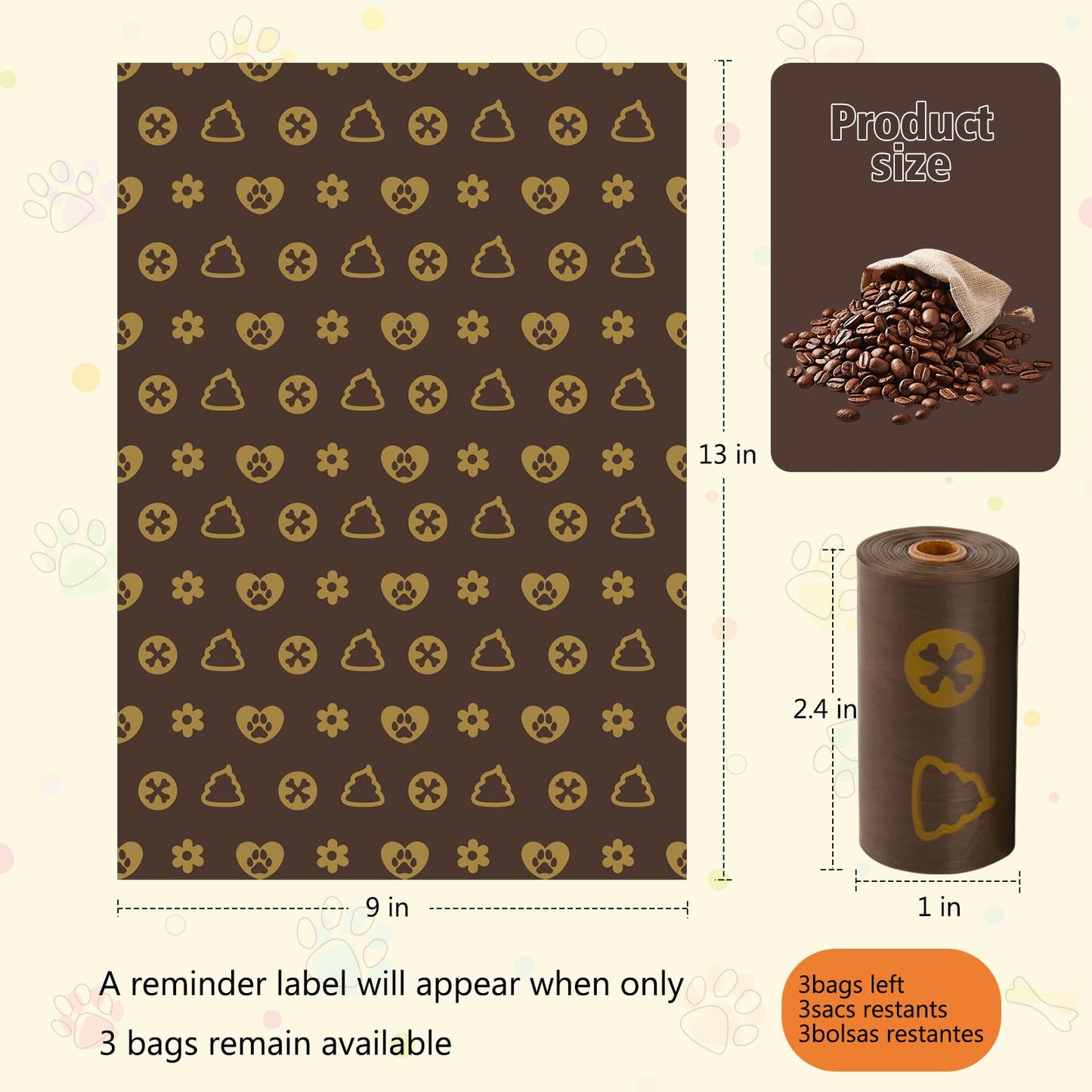 Skdwakiz Dog Poop Bags with Dispenser & Hanging Hoder - 18 Rolls 270 Counts, Extra Thick Leak-Proof Waste Bags with Coffee Scent for Dog and Cat, Brown
