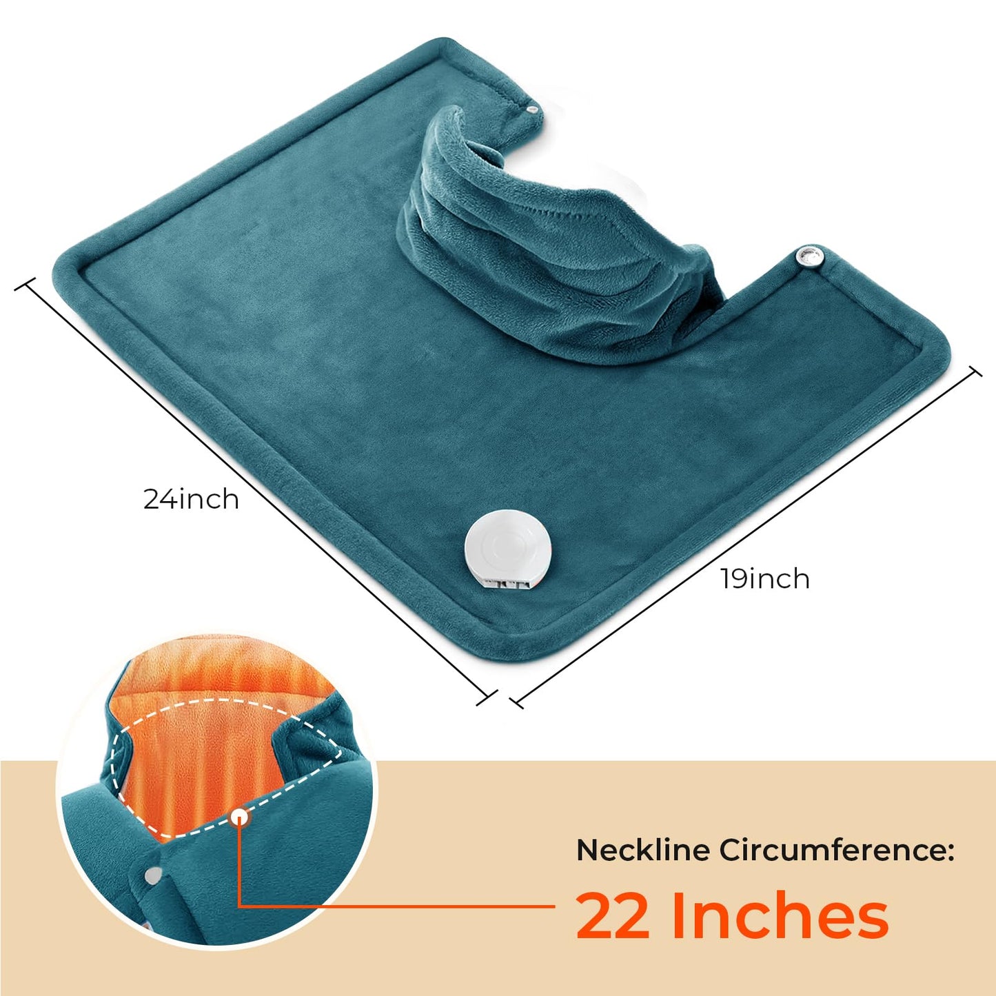 TCVOR Weighted Heating Pad for Neck and Back, Super Soft Flannel Wearable Electric Heating Pads with 6 Heat Settings & 6 Timer Auto Shut Off, 19 x 24 in, Green
