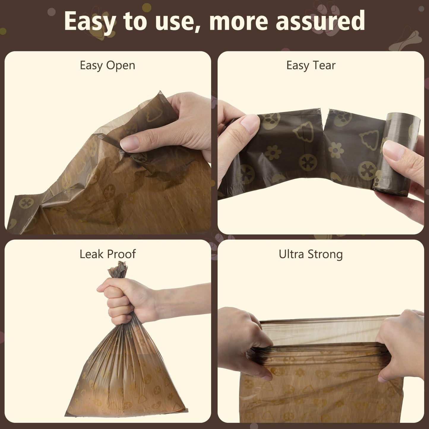 Skdwakiz Dog Poop Bags with Dispenser & Hanging Hoder - 18 Rolls 270 Counts, Extra Thick Leak-Proof Waste Bags with Coffee Scent for Dog and Cat, Brown