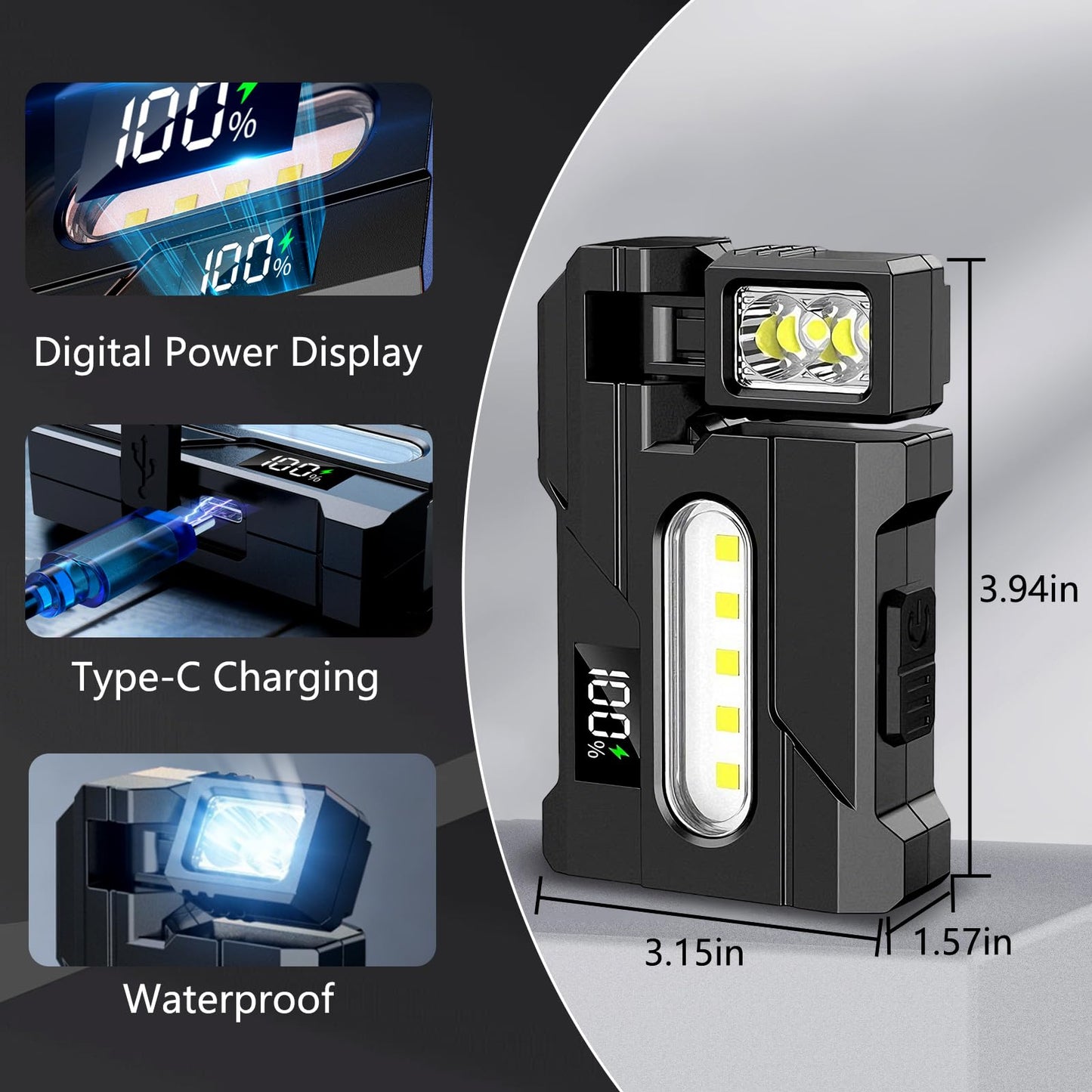 Skdwakiz Rechargeable Mini EDC Flashlight: 7 Mode LED Flashlight with COB Sidelight | Magnetic Base | Metal Clip for Emergency, Working, Hiking, Camping