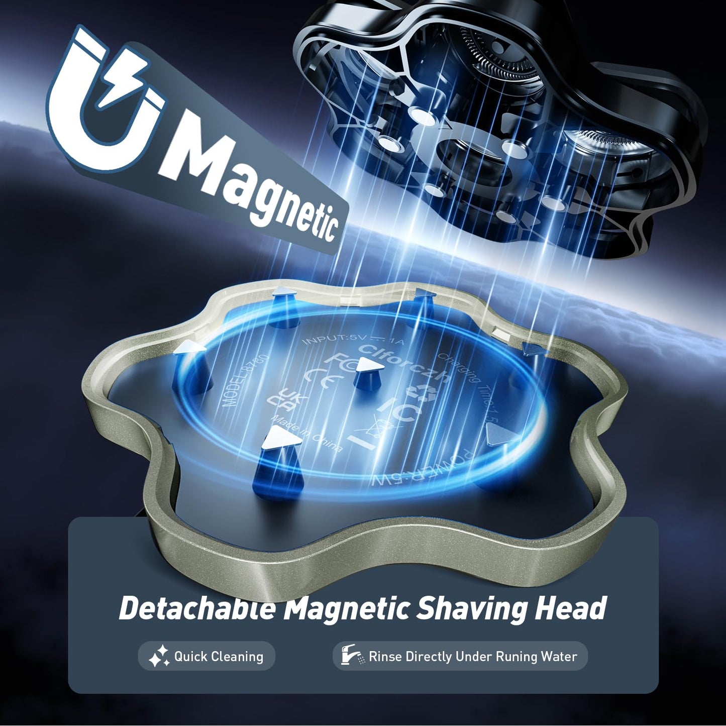 Nogroa Head Shavers for Bald Men, 7D Bald Head Shaver, Magnetic Detachable Electric Razor, IPX6 Waterproof Wet/Dry Hair Beard Trimmer, Grooming Shaving Kit with LED Display&USB-C Charging, Grey