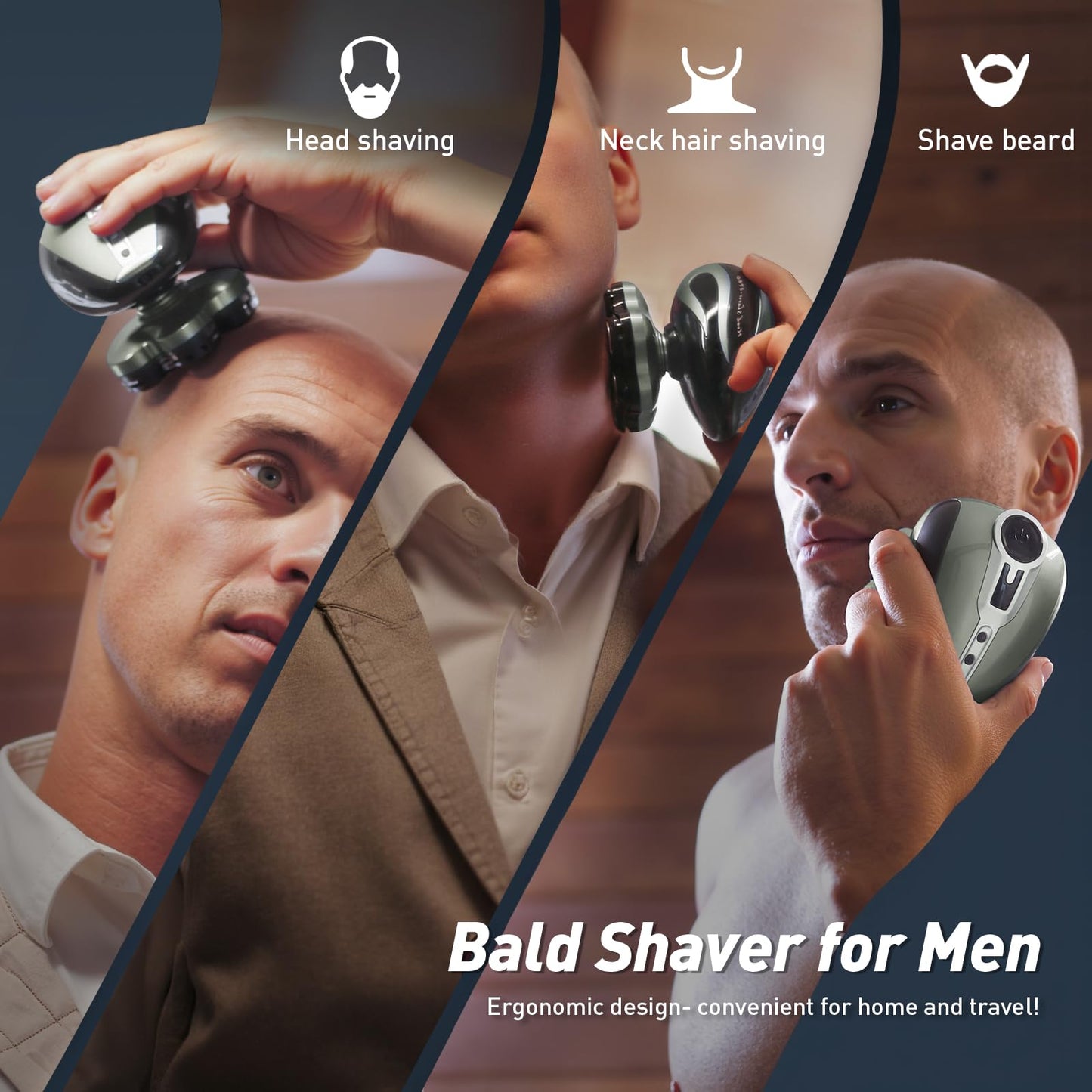 Nogroa Head Shavers for Bald Men, 7D Bald Head Shaver, Magnetic Detachable Electric Razor, IPX6 Waterproof Wet/Dry Hair Beard Trimmer, Grooming Shaving Kit with LED Display&USB-C Charging, Grey