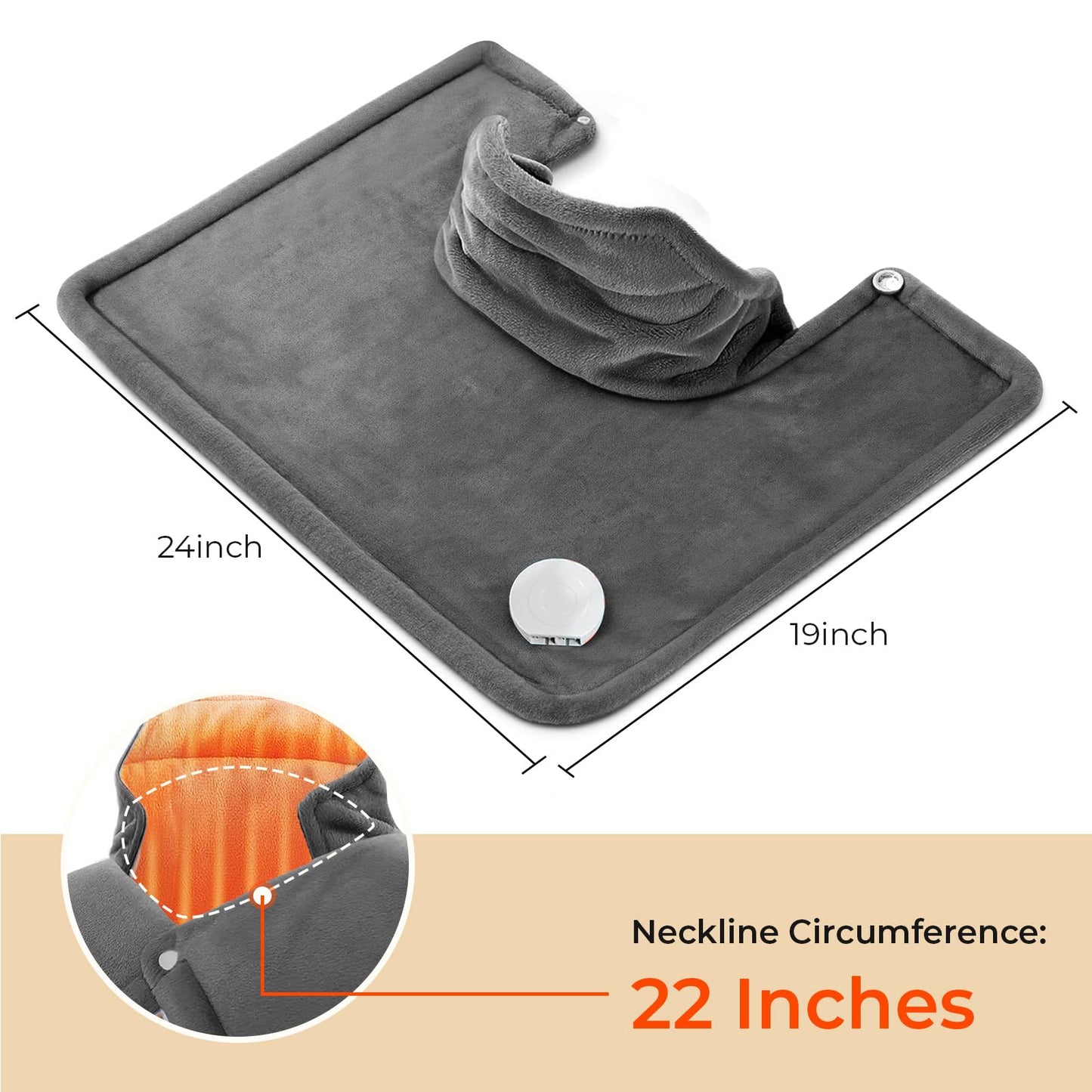 TCVOR 19''x24'' Heating Pad for Neck and Shoulders, 2Lb Weighted Soft Flannel Electric Heating Pads with 6 Heat Settings & 6 Timer Auto Shut Off, Gray