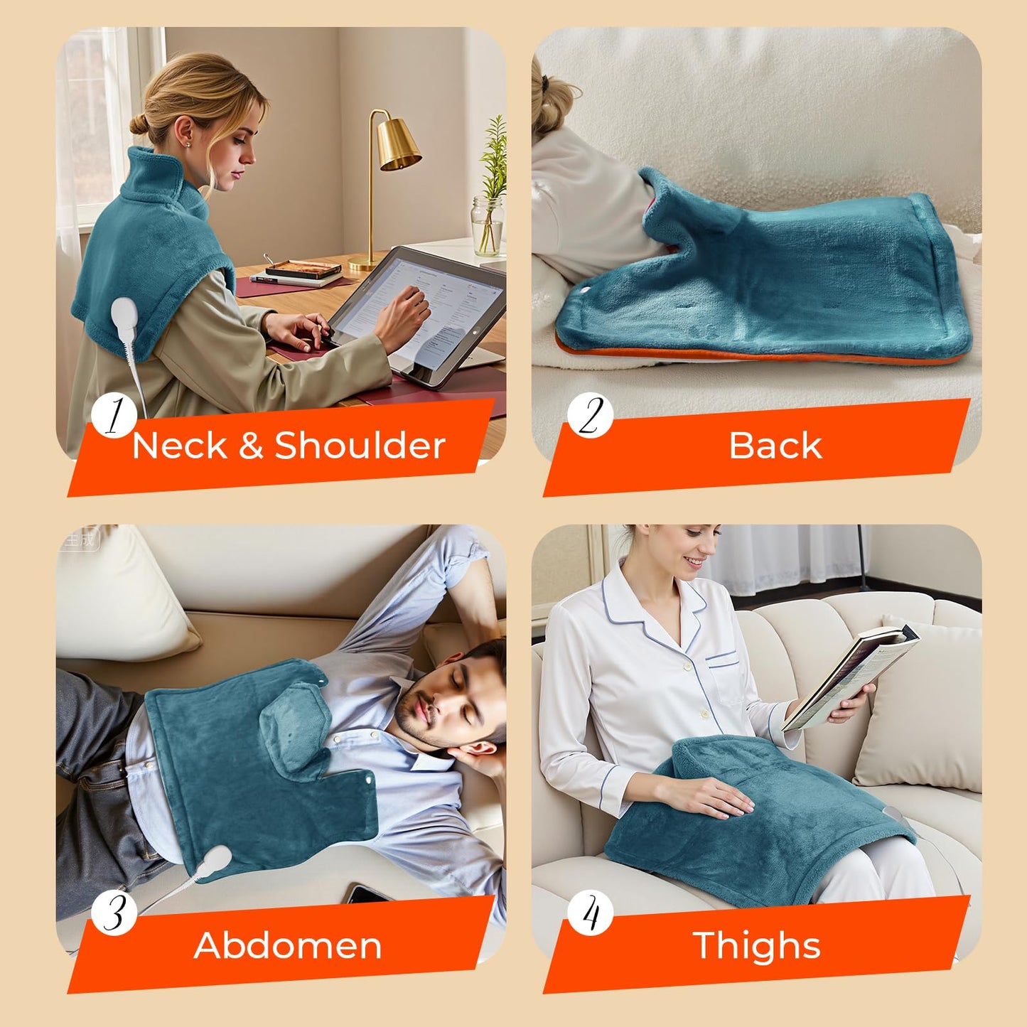 TCVOR Weighted Heating Pad for Neck and Back, Super Soft Flannel Wearable Electric Heating Pads with 6 Heat Settings & 6 Timer Auto Shut Off, 19 x 24 in, Green
