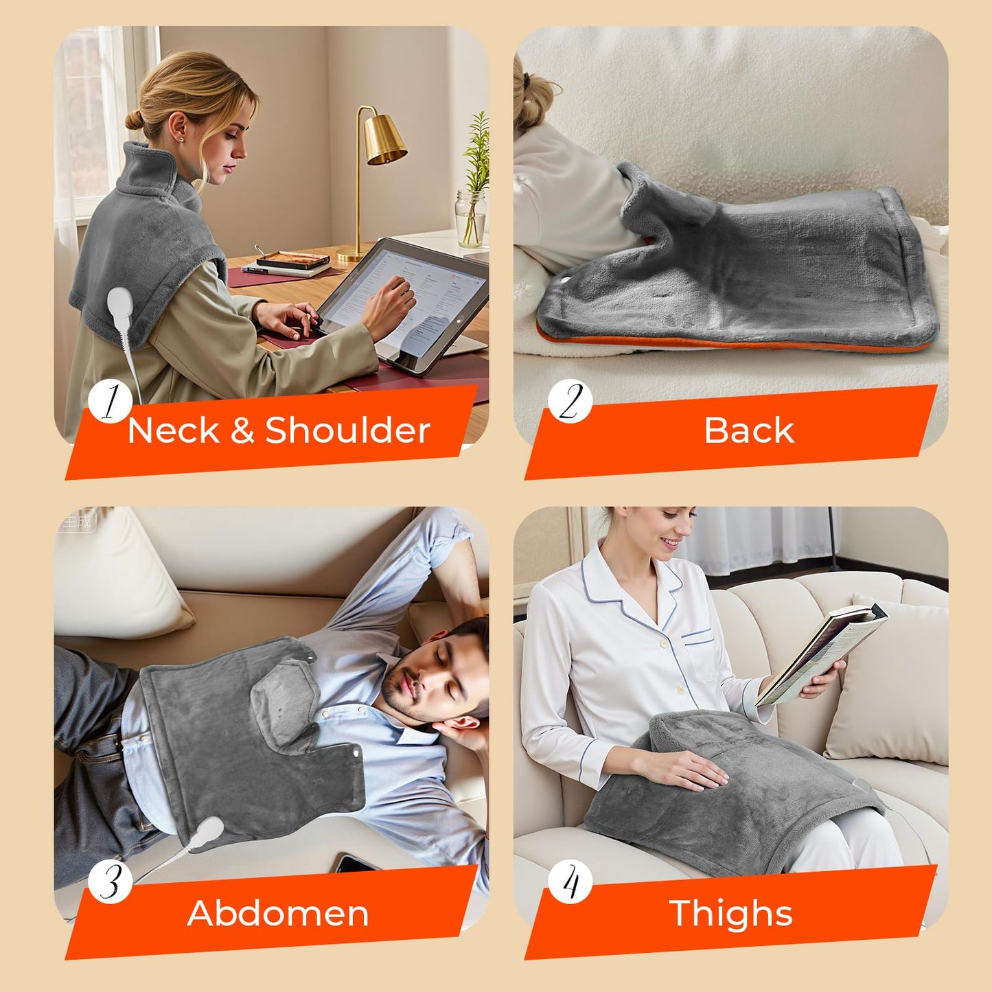 TCVOR 19''x24'' Heating Pad for Neck and Shoulders, 2Lb Weighted Soft Flannel Electric Heating Pads with 6 Heat Settings & 6 Timer Auto Shut Off, Gray