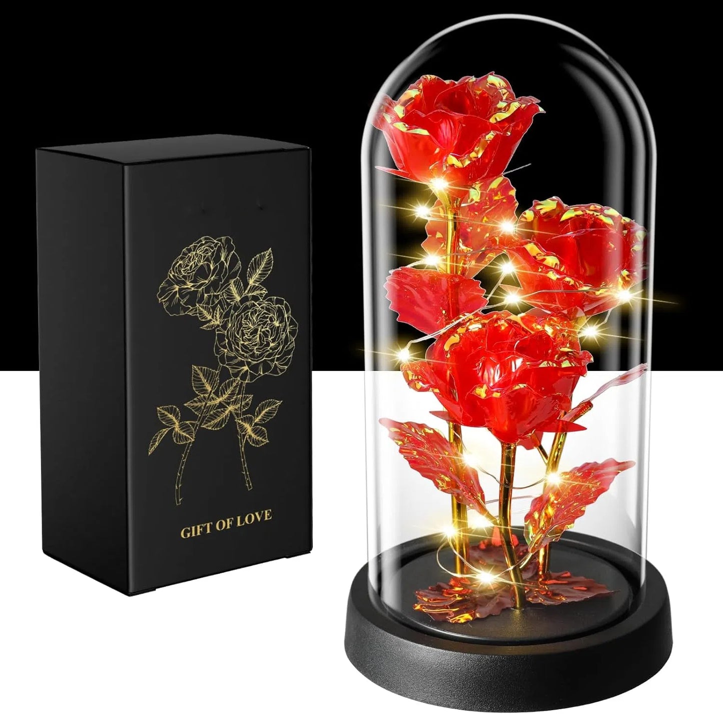 KOPEXY Artificial Plants, Romantic Light-Up Artificial Flowers Roses with LED in Glass Dome, Rainbow Glass Rose Gifts for Women Mom Wife, Idea for Wedding, Anniversary, Birthday & Christmas